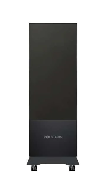 화면을 끈 스탠드 LED 디스플레이의 정면과 받침대